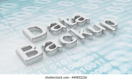 3D rendering of with Data Backup text , on abstract binary background.