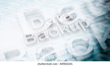 3D rendering of with Data Backup text , on abstract binary background.