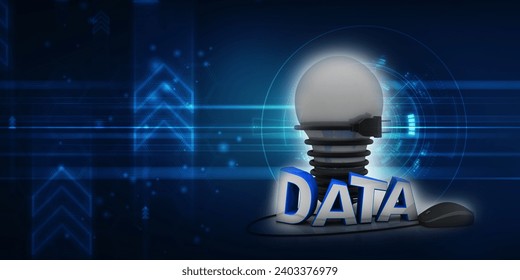 3d rendering Data connected mouse with charging cable connected cfl bulb
