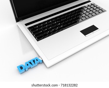3d rendering data text word usb flash drive connected laptop