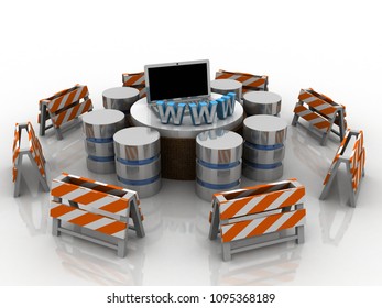 3d rendering Database storage network Under construction concept on laptop 
with WWW
