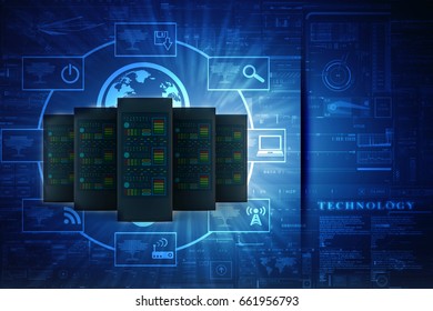 3d rendering Database storage network concept