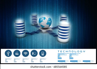 3d rendering Database storage network concept