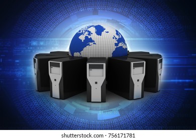 3d rendering Database storage network concept