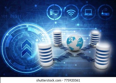 3d rendering Database storage network concept