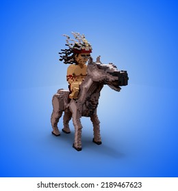 3D Rendering Of A Dayak Warrior On Horse Back Preparing For War.
With A Blue Background.
Perfect For Vox Game Character Reference.
Simple 3D Modeling.