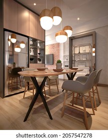 3D Rendering Of  Dazzling And Elegant Dining Room With Scandinavian Model Interior Design