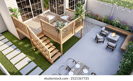 3D Rendering of Deck Design | Custom Deck Visualization | Backyard Deck 3D Model | Patio Deck Design Rendering