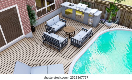 3D Rendering of Deck Design | Custom Deck Visualization | Backyard Deck 3D Model | Patio Deck Design Rendering