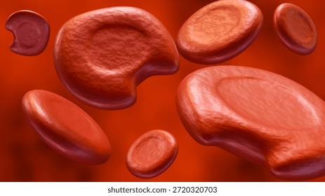 3D rendering of degmacytes, known as bite cells. It illustrates the specific morphological changes when erythrocytes undergo oxidative damage.