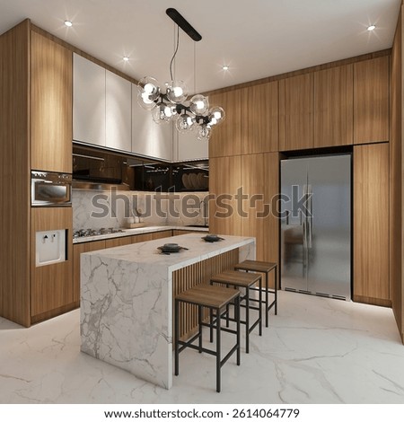 3D Rendering of Deluxe and Excellent Kitchen Interior Design