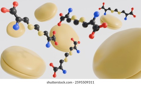 A 3D rendering depicts the molecular structure of djengkolic acid alongside its natural source, a cluster of jengkol beans.