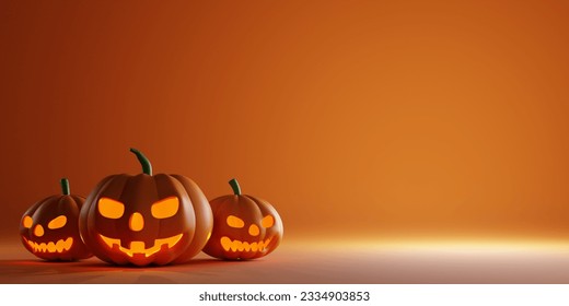 3d Rendering. Design for Halloween banner with pumpkin on orange background. With copy space. - Powered by Shutterstock