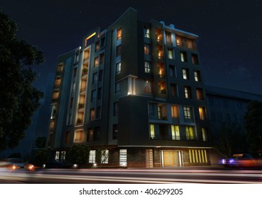 3d Rendering And Design - Modern Apartment - Night View