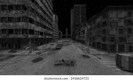 3D rendering of the desolate city scenery