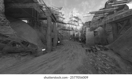 3D rendering of the desolate city scenery