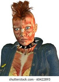 3D Rendering Detailed facial muscle structure of a punk girl