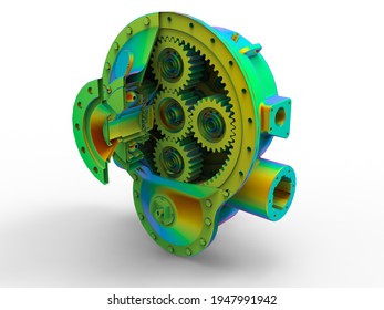 3D rendering - detailed section of a gear box
