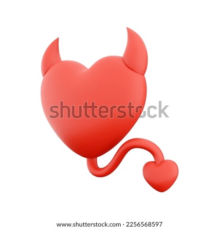 3d rendering devil heart icon concept red shiny with horns tail. 3d render Valentine's Day element icon. Devil heart icon concept red shiny with horns tail