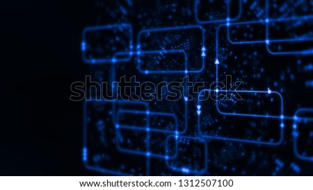 3D Rendering of Digital abstract technology. Colorful computer software flow chart on data science system diagram background. For deep machine learning,crypto currency, Big data visualization