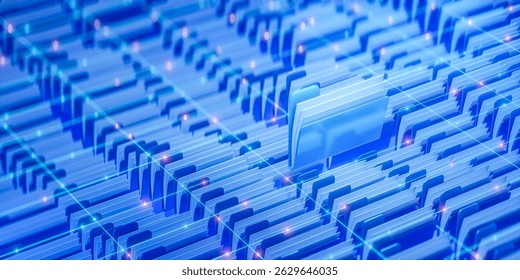 3D rendering of digital folders representing data storage, organization, and document management