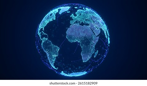 3D rendering of a digital globe made of network connections and data points