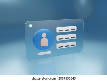 3D Rendering Of A Digital ID Card Or Badge, Concept For Account, Identity And Verification Of Documents With Personal Information

