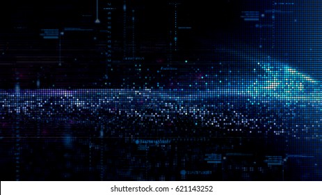 3D Rendering Digital Matrix Particles Grid Virtual Reality Abstract Cyber Space Environment Background