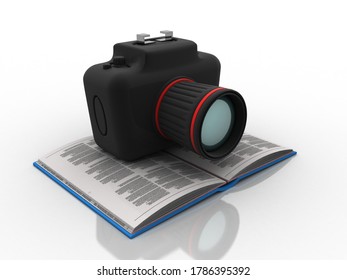 3d rendering Digital single-lens reflex camera in book