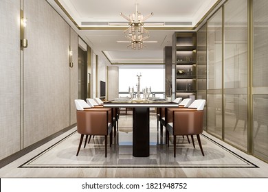 3d Rendering Dining Set In Modern Luxury Dining Room