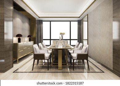 3d Rendering Dining Set In Modern Luxury Dining Room