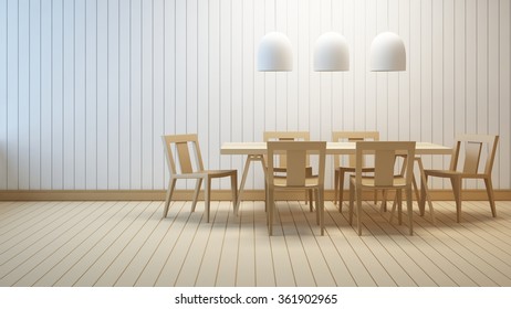 3D Rendering Dinning Room With Wood Table And Chair