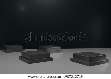 3D Rendering Diplay Four Rectangle Background Mockup. Black glossy and silver color.
