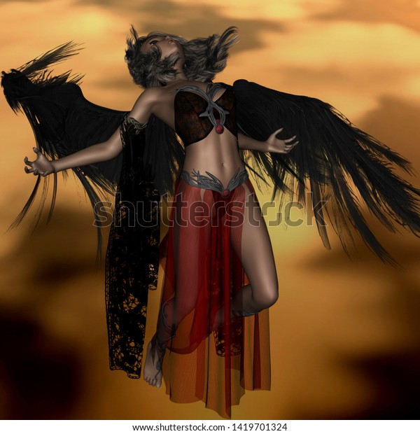 3d Rendering Disconsolate Angel Falling Heaven Stock Illustration