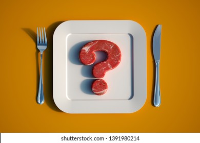 3D rendering of a dish with raw meat in the shape of a question mark  - Powered by Shutterstock