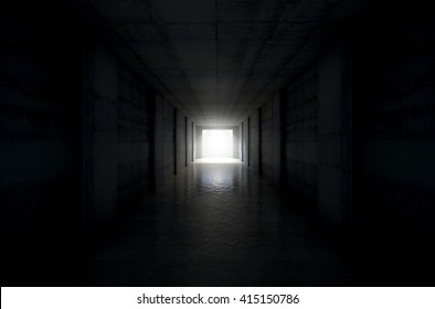 A 3D Rendering Of A Distant Look Down A Dark Stadium Sports Tunnel To Enter A Lit Arena In The Distance