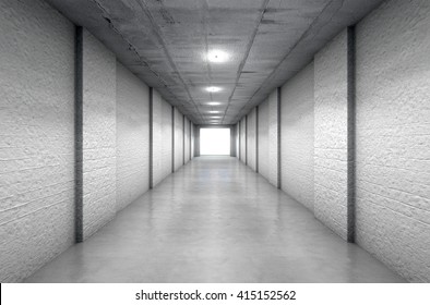 A 3D Rendering Of A Distant Look Down A Dark Stadium Sports Tunnel To Enter A Lit Arena In The Distance