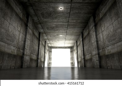 A 3D Rendering Of A Distant Look Down A Dark Stadium Sports Tunnel To Enter A Lit Arena In The Distance