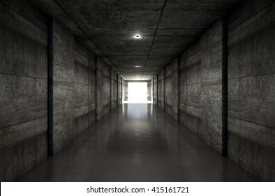 A 3D Rendering Of A Distant Look Down A Dark Stadium Sports Tunnel To Enter A Lit Arena In The Distance