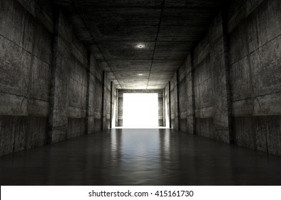 A 3D Rendering Of A Distant Look Down A Dark Stadium Sports Tunnel To Enter A Lit Arena In The Distance