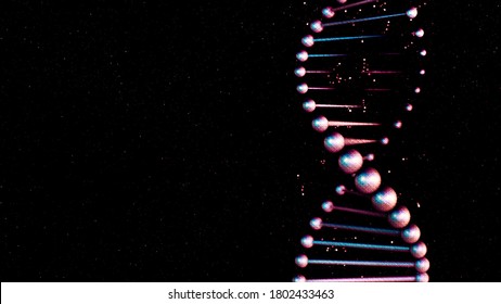 3d rendering of distorted dna double helix on a night sky background.