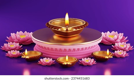 3D rendering for diwali festival Diwali, Deepavali or Dipavali the festival of lights india with gold diya patterned on color Background.
 - Powered by Shutterstock