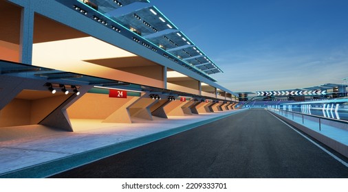 3d Rendering Does Not Exist Modern Racing Garage Next To The Racetrack Circuit