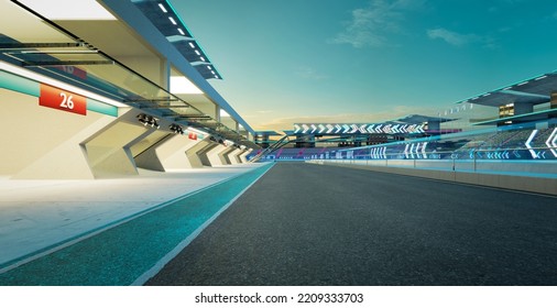 3d Rendering Does Not Exist Modern Racing Garage Next To The Racetrack Circuit