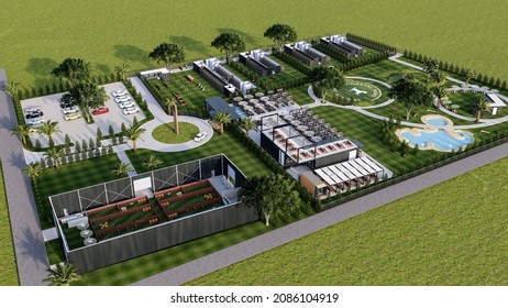 3d Rendering Of Dog Pet Care Architecture Master Plan, Dubai, 2021