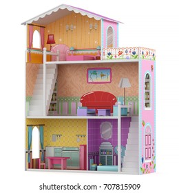 3d Rendering Of A Doll House On White Background