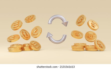 3d Rendering dollar coins and cryptocurrency coins concept of price exchange comparison fiat and digital currency. 3D Render illustration.