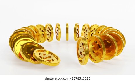 3d rendering of dollar coins falling dominoes, Business and Finance crisis concept