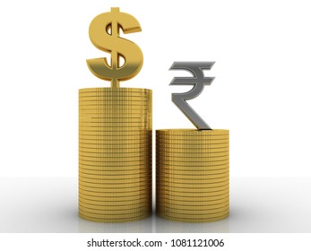 3d Rendering Dollar Symbol With Indian Rupee 