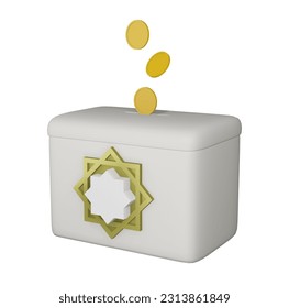 3D Rendering Donation Box Isolated on White Background